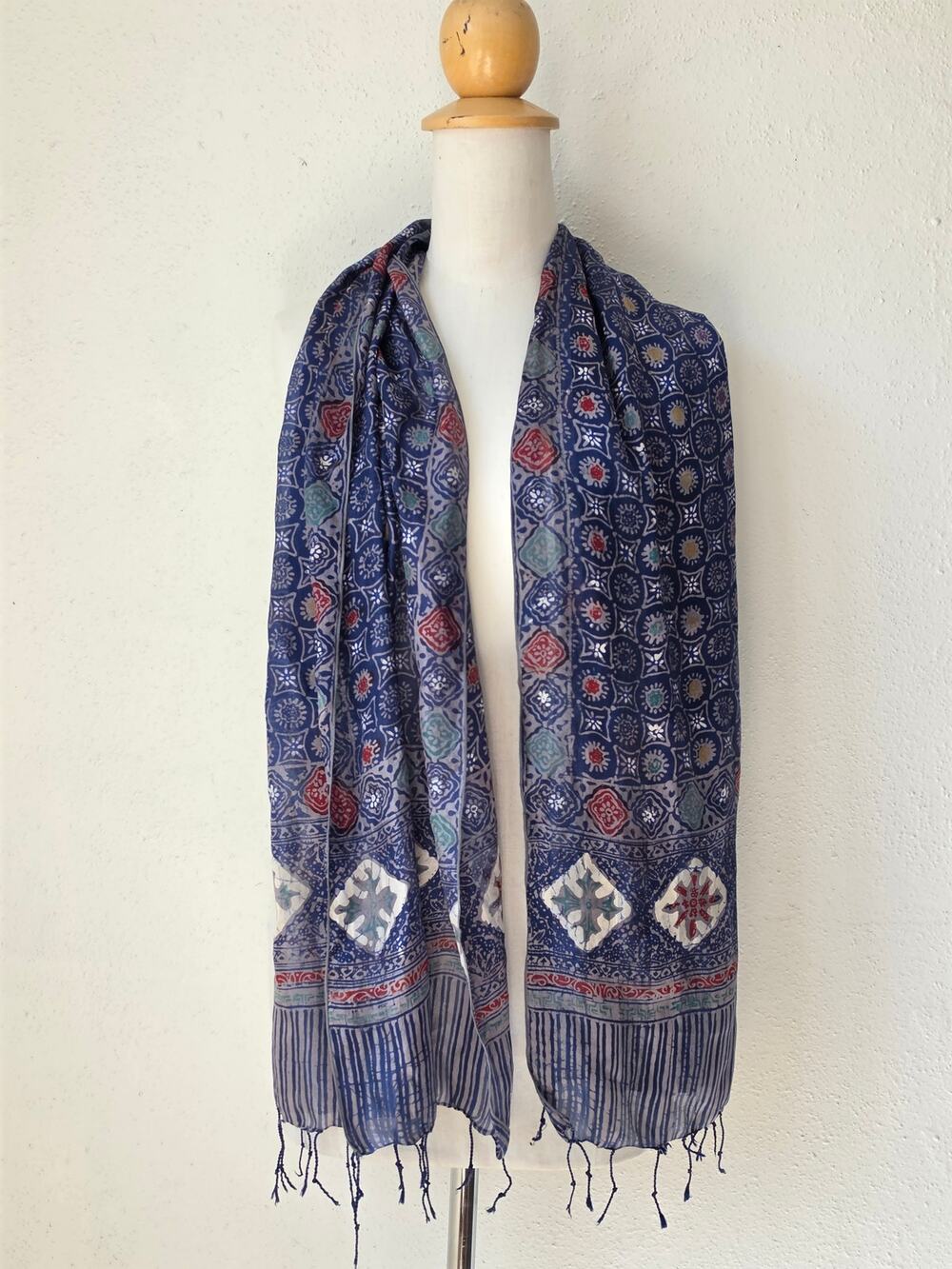 Ajrakh 100% Silk Scarf Hand-Block printed Handcrafted Soft One Size Art to Wear